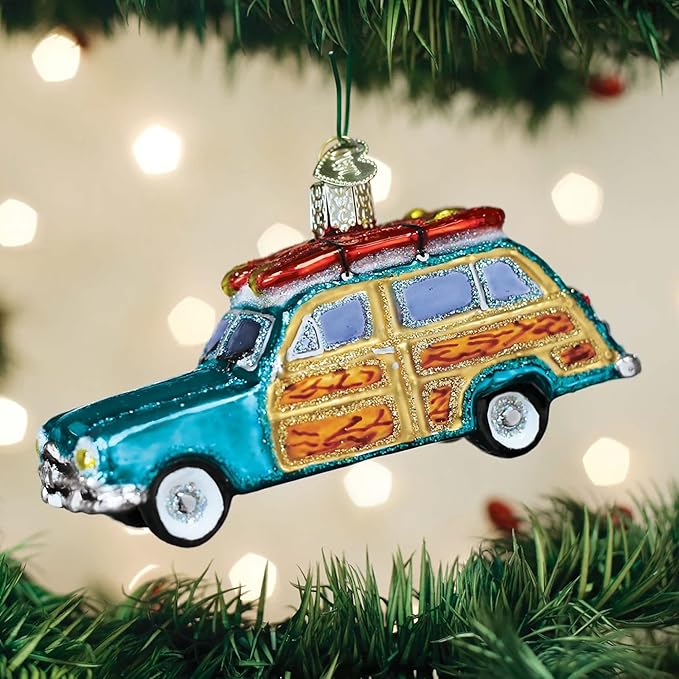 Old World Christmas Ornaments: Beach Gifts Glass Blown Ornaments for Christmas Tree, Surfs Up Wagon