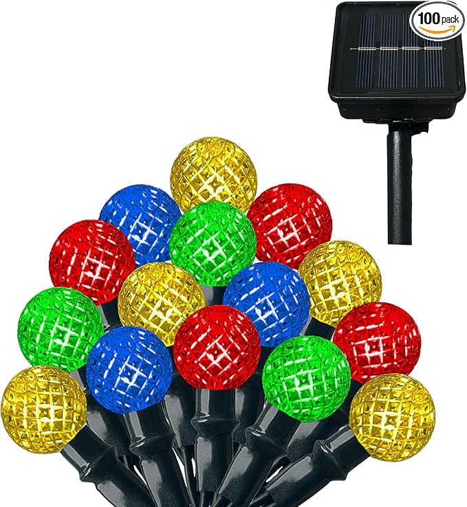 Anycosy Christmas String Lights G3, 100 LEDs Globe Solar Operated Strings Lights Multicolor 8 Modes & Timer for Xmas Tree Garden Patio Outdoor Christmas Decorations