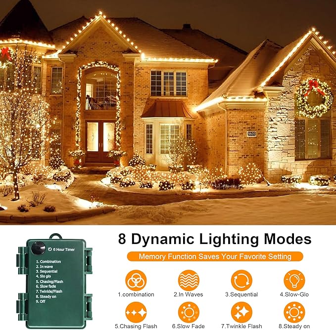 Christmas Firecrackers String Lights 200LED Cluster Lights 8 Modes Timer Waterproof for Xmas Tree Garland Window Party 2pack