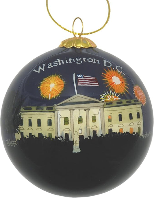 Blown Glass Christmas Ornament | White House Fireworks | Hand Painted Inside | Original Art | Includes Gift Box