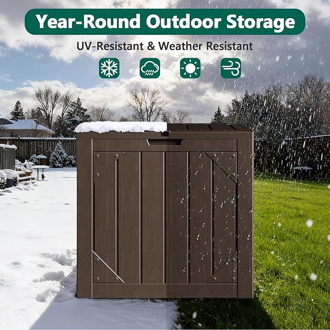 Outdoor Storage Box, 30 Gallon Deck Box Outdoor Storage Bench Outside Waterproof Resin Storage Bench, Lockable Patio Cushions, Garden Tools Storage For Furniture, UV Resistant (Brown)
