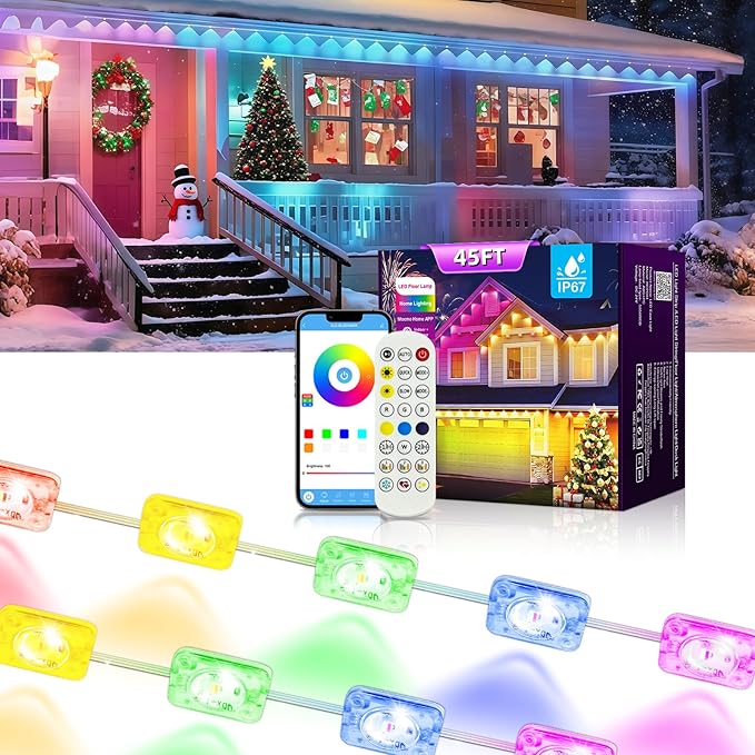 Permanent Outdoor RGB Lights with IP67 Waterproof, Smart RGB, Remote Control, Eaves Lights with App, Daily and Accent Lighting (45ft)
