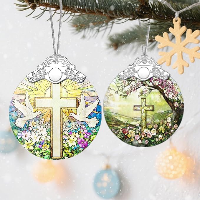 Stained Glass Religious Ornament, Christmas Ornaments, Christmas Decorations for Tree, Holiday Ornament, Christian Gifts, Cross Gifts, Gift Ideas & Religious Gift