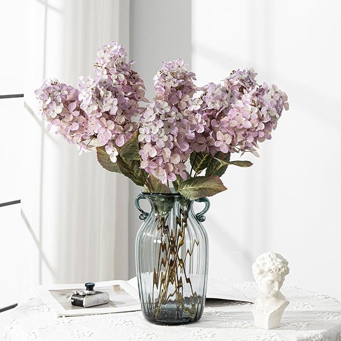 Fake Flowers Hydrangea Silk Flowers With Stems White Flowers Fake Flowers In Vase Hydrangea Artificial Flowers Winter Flowers Artificial For Decoration Vase Decor 24"（Light Purple ）8PCS Wthout Vase