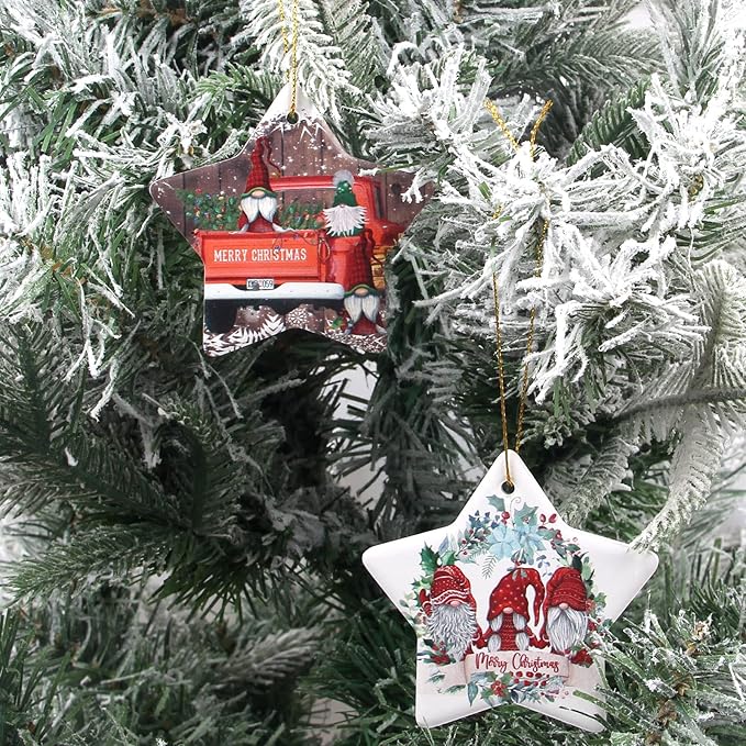 Star Christmas Tree Ornaments Ceramic Xmas Decorations Gift Cute Small Ornament for Christmas Tree Unique Mini Gnome Ornament Decorated Ornaments