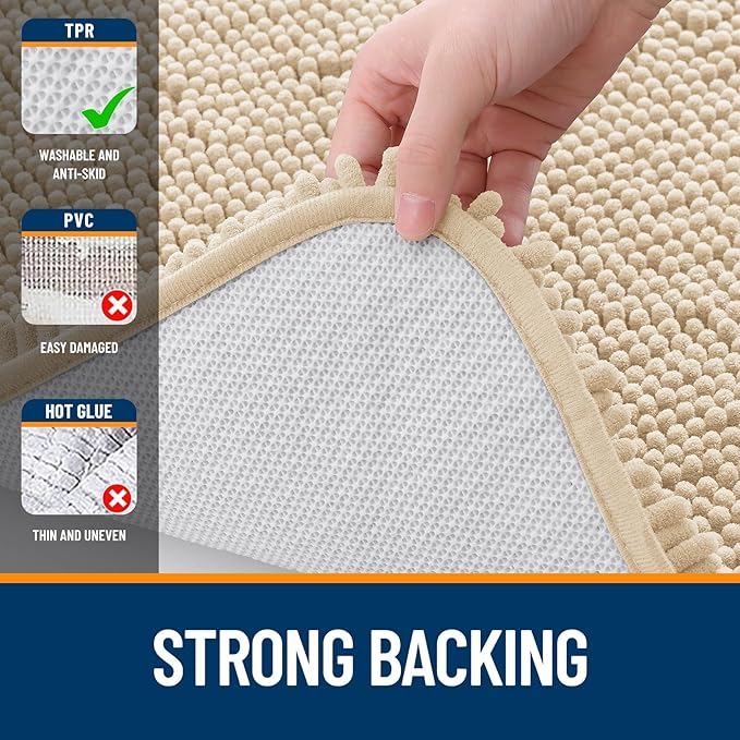 OLANLY Bathroom Rugs 59x24, Extra Soft Absorbent Chenille Bath Rugs, Rubber Backing Quick Dry, Machine Washable Bath Mats for Bathroom Floor, Tub and Shower, Home Decor Accessories, Beige