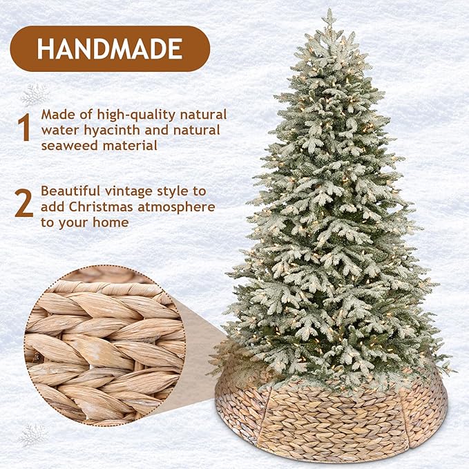 Liliful Christmas Tree Collar Woven Wicker Farmhouse Rustic Tree Skirt Basket Ring for Christmas Decorations(White,27 Inches)