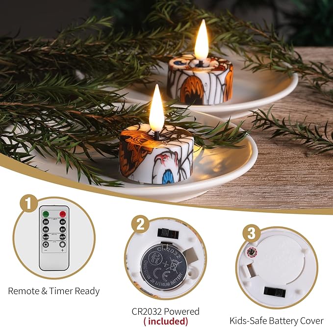 Eywamage Flameless LED Tealights with Remote Set of 12, Cool Pattern Battery Tea Votive Candles Holiday Gift