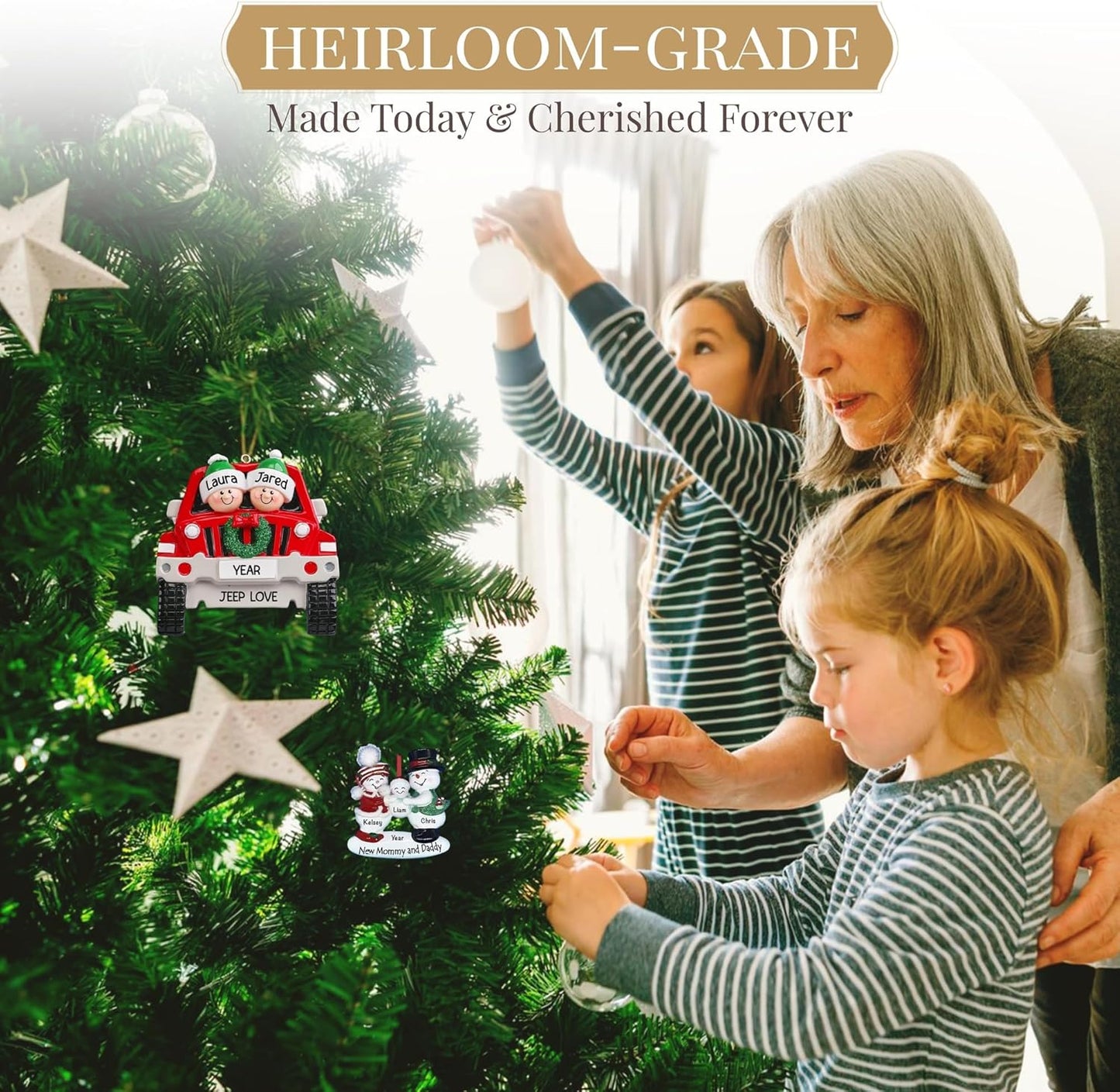 Personalized Family of 3 Ornament 2025 | Free 24h Customization | Laser Engraved Snowman Christmas Ornaments for Tree | Custom Gift Wrapped Festive Holiday Keepsake for Three Persons
