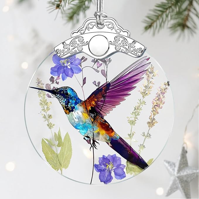 Christmas Ornament, Stained Glass Ornament, Christmas Ornaments for Tree, Hummingbird Hanging Ornaments for Home Decor & Xmas Decorations – Holiday Decor, Gift Ideas, Perfect Holiday & Xmas Gifts