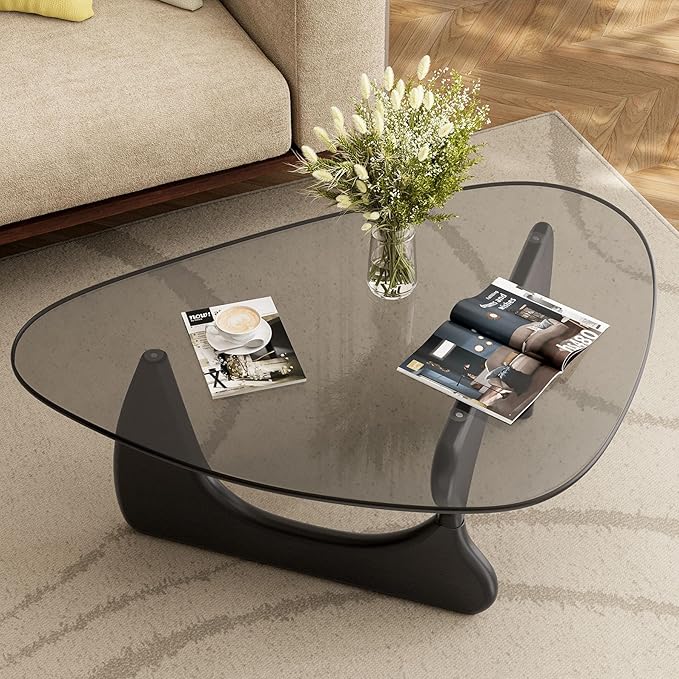 Modern Glass Coffee Table, Mid Century Triangle Coffee Table for Living Room Bedroom Reception Office Tables