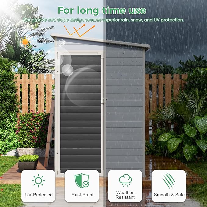 4x8 FT Plastic Storage Sheds Outdoor with Floor and Window, Lean to Resin Shed Easy to Install, Compact Sheds & Outdoor Storage/Tool Shed for Backyard Patio Lawn, Gray