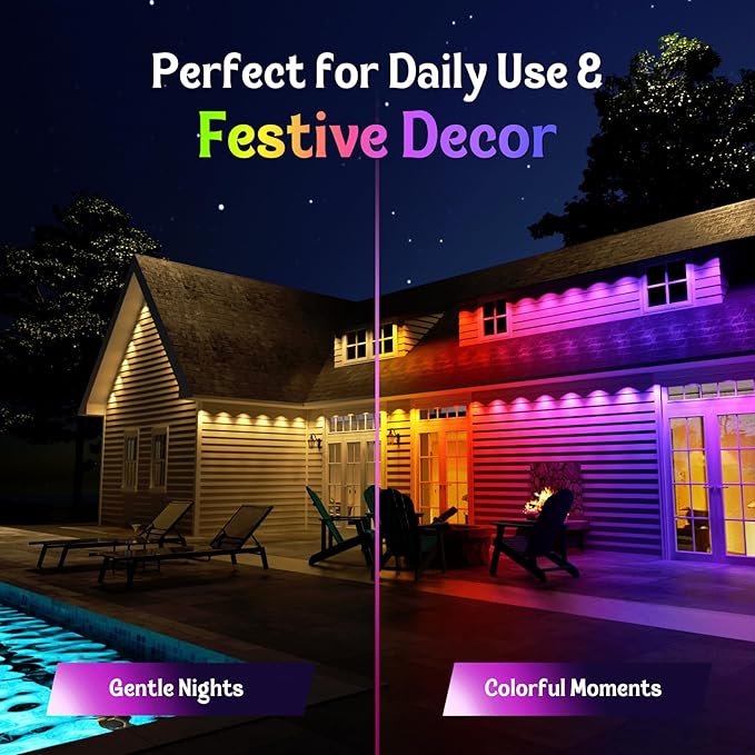 HUTAKUZE Permanent Outdoor Lights, 100FT with 60 RGB LEDs for Outdoor Decor, IP67 Waterproof, 48 Scene Modes Christmas House Lights,APP & Remote Control, Music Sync