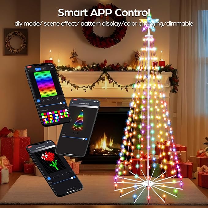 7 FT Outdoor Christmas Tree,Smart APP Remote Control RGB Color Changing DIY Timer LED Christmas Tree for Indoor Outdoor Decorations (7FT)