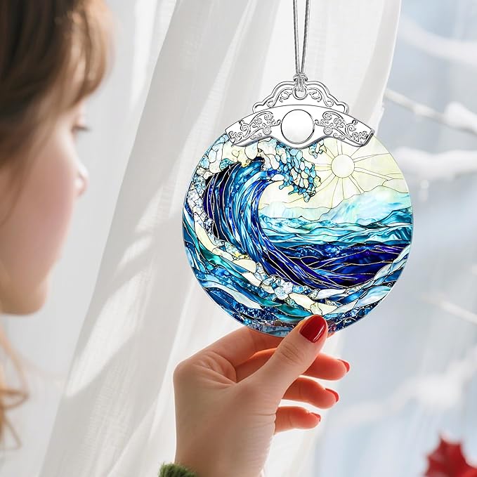 Christmas Ornaments: Stained Glass Ornament, Christmas Tree Ornament, Hanging Ornaments for Home Decor & Xmas Tree Decorations – Exquisite Holiday Decor, Gifts & Holiday Present - Ocean Waves