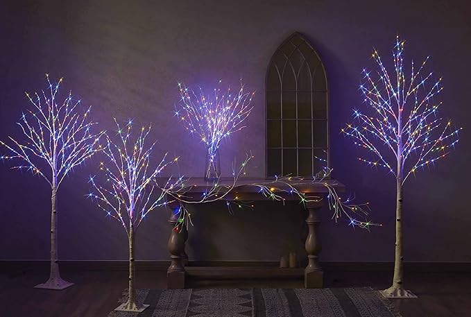 Hairui Lighted Birch Tree with 200L Multi Color and Warm White Fairy Lights 8 Functions 4FT, White Twig Tree with Lights for Indoor Outdoor Home Party Christmas Easter Decoration