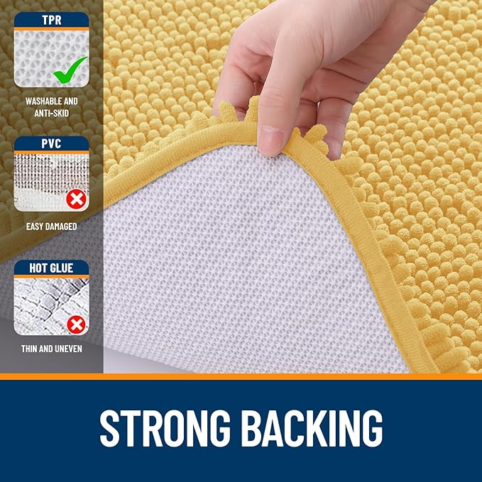 OLANLY Bathroom Rugs 59x24, Extra Soft Absorbent Chenille Bath Rugs, Rubber Backing Quick Dry, Machine Washable Bath Mats for Bathroom Floor, Tub and Shower, Home Decor Accessories, Yellow