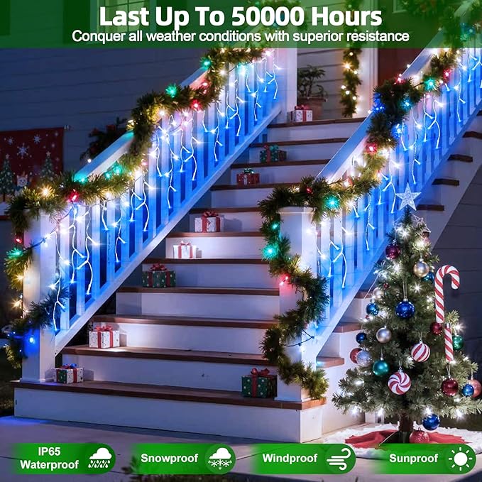 1620 LED Christmas Lights with 360Drops, 164ft 12 Modes Blue and White Outdoor String Lights with Timer Dimmable, Waterproof Hanging Twinkle Lights for Outside Holiday Wedding Party Eaves Yard Decor
