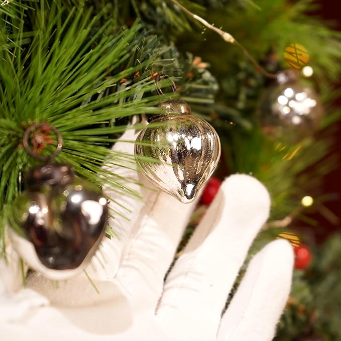 IndianShelf 300 Pieces Silver Glass Vintage Christmas Ornaments Mini Bulk Decorative Ornaments for Halloween, Christmas Tree, New Year, Valentine Day, Holidays, Event and Wedding (25 * 12 Boxes)