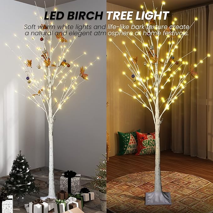AWQM Lighted Birch Tree for Christmas Decor, Pack of 3 Prelit Christmas Tree 4ft 5ft 6ft, Warm White Christmas Tree for Indoor Christmas Decorations. (White)