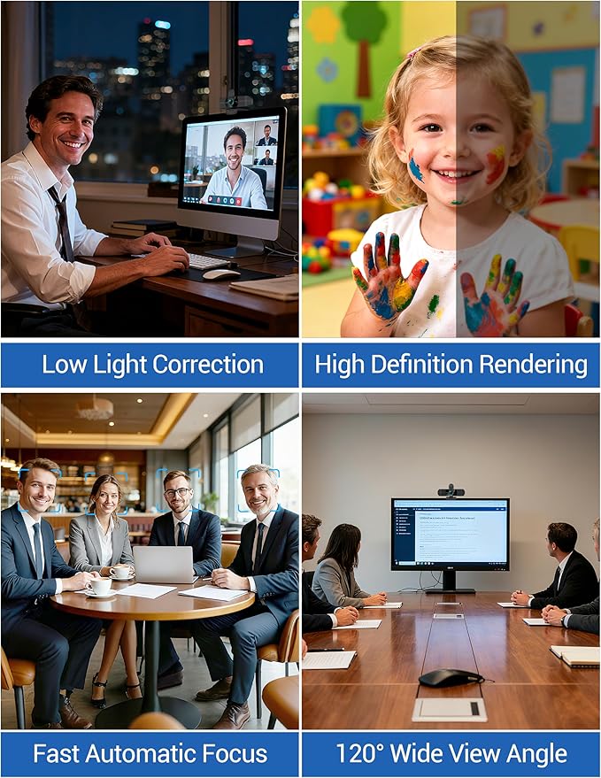 RUWBY Full HD 1080P Webcam with Built-in Dual Mics, Wide-Angle Lens, Privacy Cover, Tripod Stand, Autofocus PC Camera, Plug and Play for Desktop Computer or Laptop