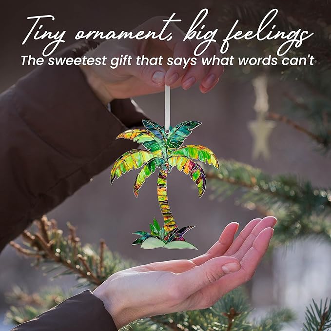 AVERXO Beach Ornament for Christmas Decorations - 2D Flat (Not 3D) Acrylic Tropical Christmas Ornaments 2025 - Beach Gifts for Women, Ocean Gifts for Beach Lovers, Stocking Stuffers Palm Tree Ornament