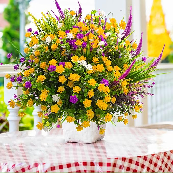 20 PCS Artificial Flowers for Outdoors, Artificial Plants UV Resistant Fake Flowers Outdoor Spring Summer Decor, Realistic Colorful Plastic Faux Flowers for Outside Porch Window Box Yard