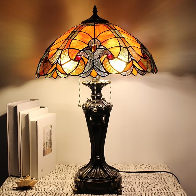 Table Lamp Base Replacement Only, Wide 8 Height 24 Inch, Fit for 12, 14, 16, 18 Inch Tiffany Style Stained Glass Lampshade, Dark Bronze Finish, Resin, Pull Chain Switch(L (W8H24 Inch))