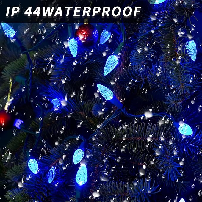 C6 Christmas Lights String Blue Outdoor 50 LED Strawberry Xmas Tree Indoor Waterproof Decoration Plug in 18 Feet Used for Patio Party Festive Courtyard Home(Blue)