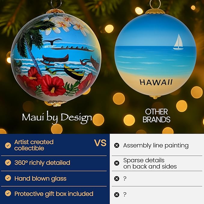 Hawaiian Beach Life Collectible Hawaiian Ornament Hand-Painted Glass with Gift Box NB/H
