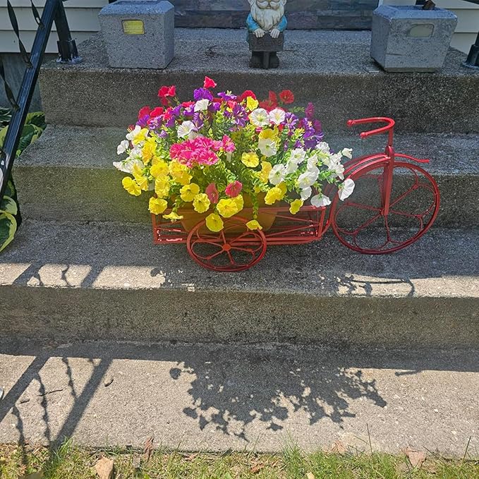 Artificial Fake Flowers Plant for Outdoors, 12 Bundles Faux Morning Glory UV Resistant Look Real Silk Flowers for Outside Planter Front Door Porch Patio Yard Decoration, (Mix 4 Colors)