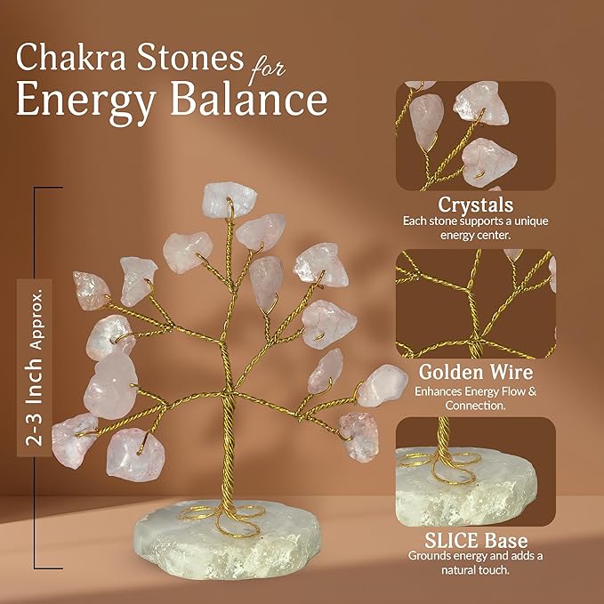 YATSKIA Chakra Crystals Tree, Birthday Gift For Women, Gemstones And Crystals, Natural Crystal Gemstone Tree, Crystal Home Decor, Mom Birthday Gifts, Feng Shui, Reiki Gift (Set Of 12 Slice Base Trees)