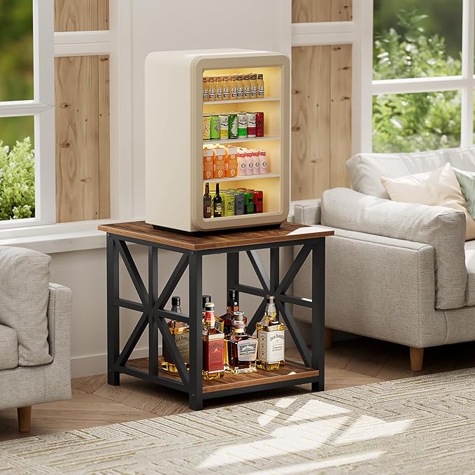 GreenForest End Table with 2-Tier Storage Shelf, 19.7 inch Side Table for Living Room, Modern Nightstand Bedside Table for Bedroom Office, Walnut