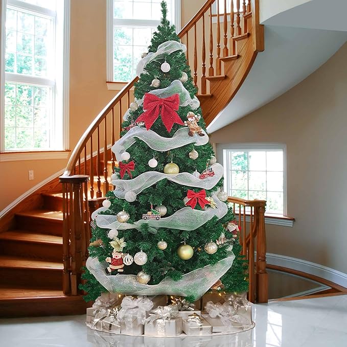 9FT Artificial Christmas Tree, Full Premium Hinged Artificial Pine Tree with 1850 Branch Tips Metal Stand for Outdoor & Indoor (Green)