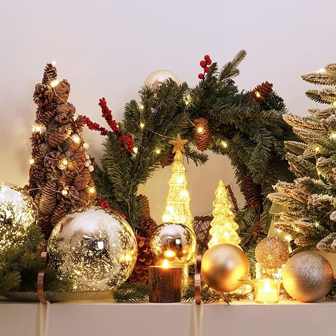 XmasExp Large Christmas Ball Ornaments,4pcs Champagne Giant Shatterproof Plastic Hanging Mercury Xmas Ball Decorations Christmas Tree Ornaments (Champagne Gold, 4")