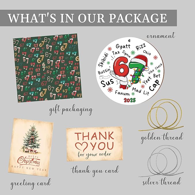 67 Christmas Ornament, 67 Ornaments for Xmas Tree, Funny Christmas Ornaments 2025, 6 7 Meme Ornament for Teens, Six Seven Gifts, Gag Gifts for Teens, Teen Girls Trendy Stuff