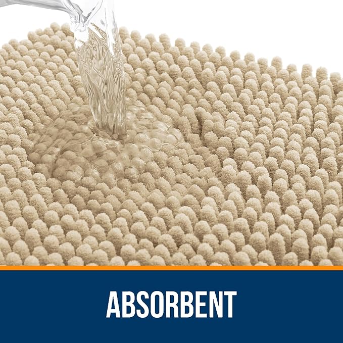 OLANLY Bathroom Rugs 34x21, Extra Soft Absorbent Chenille Bath Rugs, Rubber Backing Quick Dry, Machine Washable Bath Mats for Bathroom Floor, Tub and Shower, Home Decor Accessories, Beige