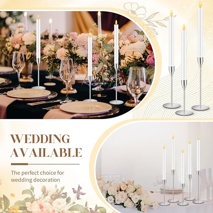30 Pcs Silver Candlestick Holders with LED Flameless Candles Bulk Includes 15 Metal Candle Holders and 15 Battery Operated Candles for Wedding Table Centerpieces Home Decor