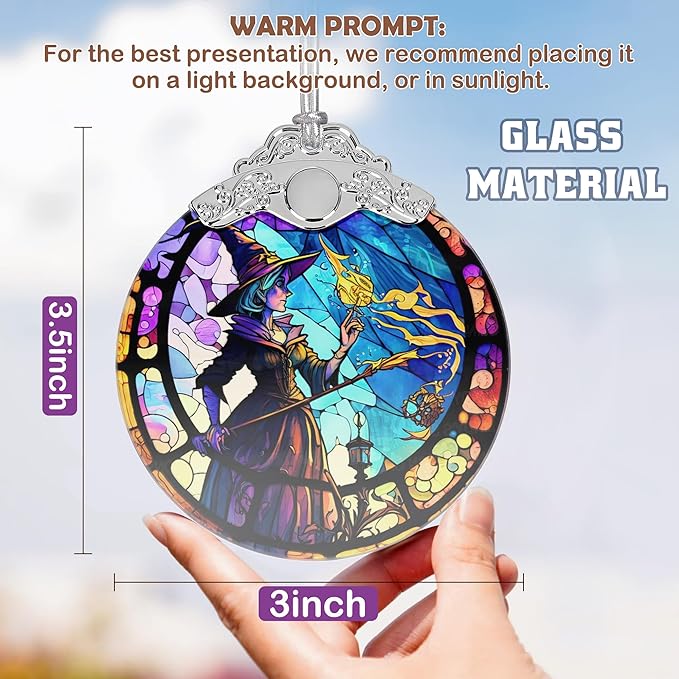 2025 Ornaments for Christmas Tree, Zmoicky Stained Glass Hanging Ornament, Christmas Ornaments Clearance, Gift Exchange Ornament, Bauble Present - Magic Witch