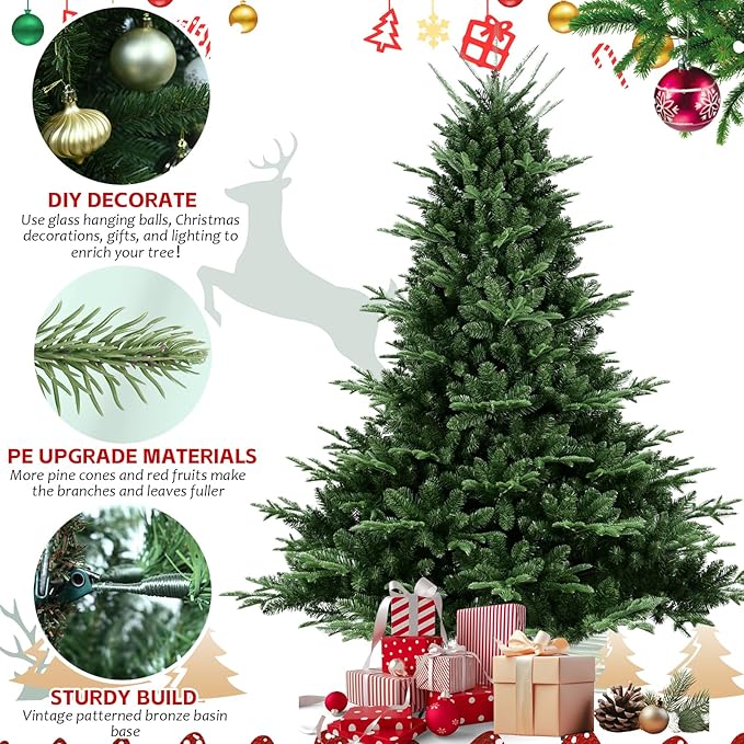 7.5FT Christmas Tree Premium Hinged Spruce Artificial Douglas Firs Tree, Nature Advanced Materials Xmas Tree for Christmas Holiday Party Atmosphere Decoration New Year Celebration
