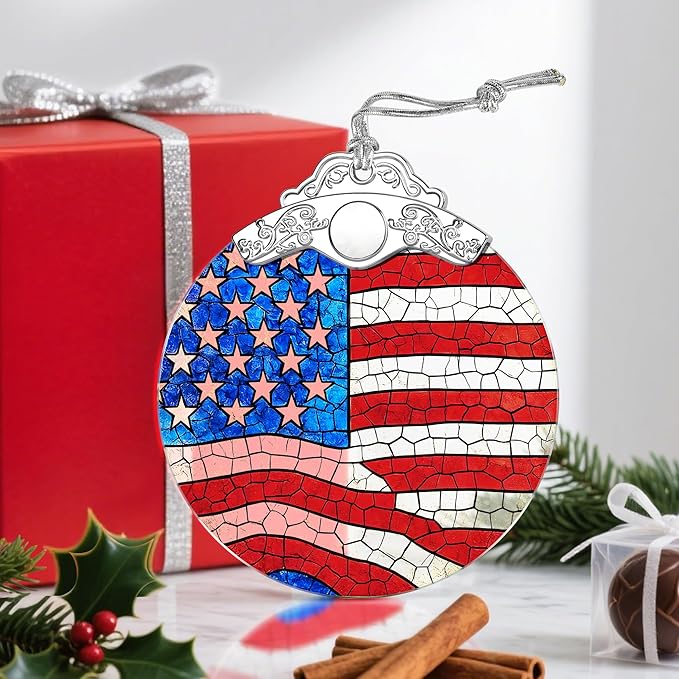 Stained Glass Ornament, Christmas Ornament, Hanging Ornaments for Home Decor & Christmas Tree Ornaments – Exquisite Holiday Decor, Xmas Gifts & Holiday Present - American Flag