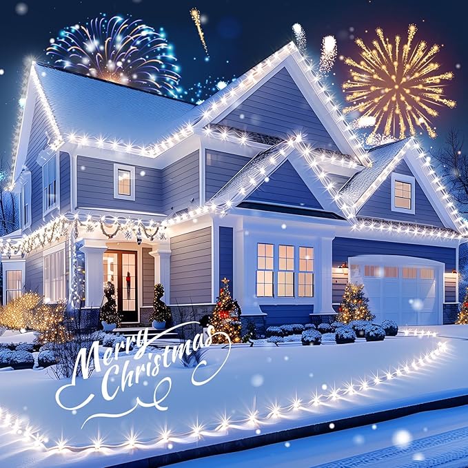 2PACK C9 LED Christmas Lights with 100 Spring Clips, Total 100ft 100 LED Waterproof Strawberry String Lights, Commercial Grade Extendable Perfect for Roofline Patio House Xmas Decor, Pure White
