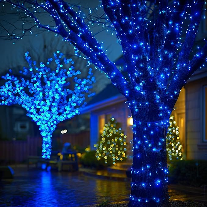 Joomer LED Christmas Lights, 19.5FT 100 LED Blue Christmas Tree Lights, Connectable Waterproof Mini String Lights Plug in for Indoor Outdoor Home Christmas Decoration