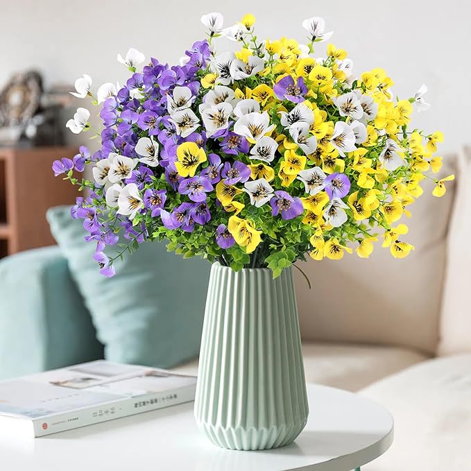 Geegoods 24 Bundles Artificial Flowers Outdoor – Fake Pansy Flowers UV Resistant Plastic Faux Pansies for Front Door Garden Porch Window Box Patio Home Decor