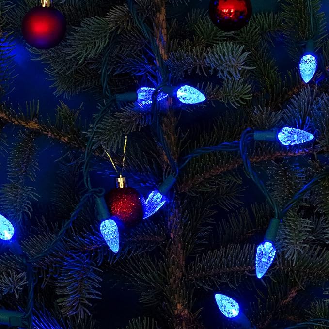 C6 Christmas Lights String Blue Outdoor 50 LED Strawberry Xmas Tree Indoor Waterproof Decoration Plug in 18 Feet Used for Patio Party Festive Courtyard Home(Blue)