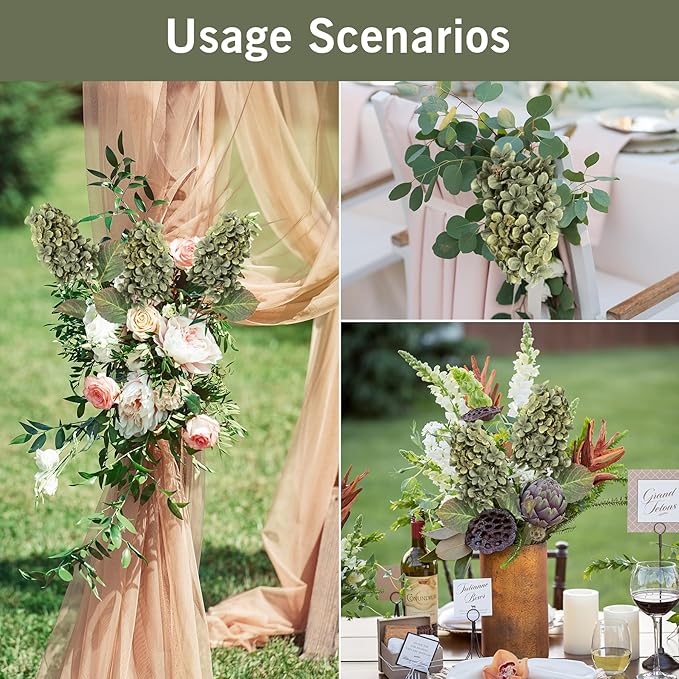 Fake Flowers Hydrangea Silk Flowers With Stems White Flowers Fake Flowers In Vase Hydrangea Artificial Flowers Winter Flowers Artificial For Decoration Vase Decor 24"（ Green）8PCS Wthout Vase