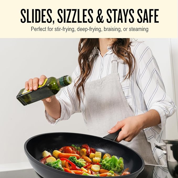 Alva Energy Nonstick Ceramic Frying Pan 9.5" - Lightweight, Easy to Clean and Made without PFAS, PFOA & PTFE - Induction and All Stovetop Compatible with Even Heat Distribution