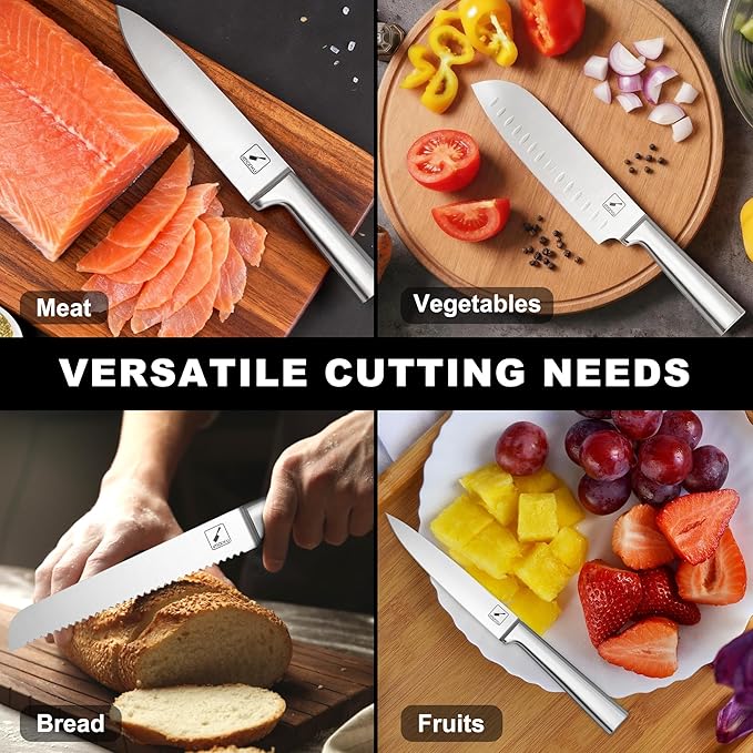imarku 15 PCS Knife Set: Kitchen Knife Set with High Carbon Stainless Steel, Knife Block Set with Dishwasher Friendly Ultra Sharp Professional Chef Well Balance Knives Set, Best Gifts for Women Men
