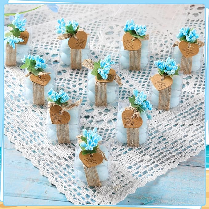 MTLEE 30 Sets Mini Bubble Candles Wedding Favors Gifts for Guests 1.57" x 1.38" Bubble Candles with Cards Dried Flowers DIY Gift Set for Baptism Party Bridal Shower Thank You Gifts (Blue)