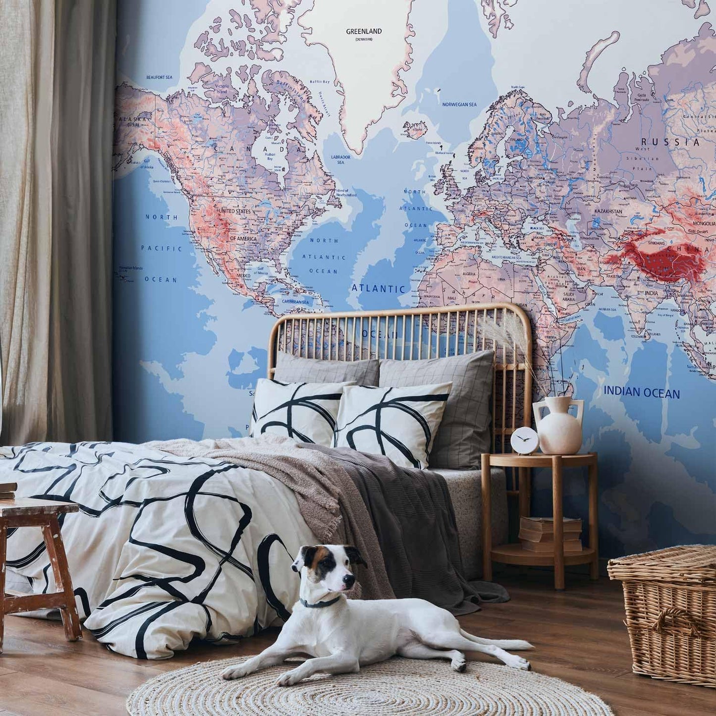 artgeist Premium Wall Mural World Map 98x69 in - XXL Non-Woven Wallpaper Fleece Wall Decor Photo Print Picture Image Design Home Map of The World k-A-0061-a-b